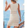 CUPSHE Womens Swimsuit Coverup Crochet Sleeveless Plunge V Neck Beach Cover Up Dresses for Summer Vacation(Beige)