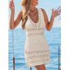 CUPSHE Womens Swimsuit Coverup Crochet Sleeveless Plunge V Neck Beach Cover Up Dresses for Summer Vacation(Beige)