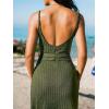 CUPSHE Womens Swimsuit Coverup Ribbed Backless Square Neck Midi Beach Cover Up Dresses(Green)