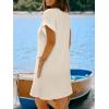 CUPSHE Womens Swimsuit Coverup Waffle Knit Short Sleeve V Neck Beach Cover Up Dresses for Swimwear(Beige)