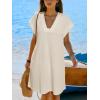 CUPSHE Womens Swimsuit Coverup Waffle Knit Short Sleeve V Neck Beach Cover Up Dresses for Swimwear(Beige)