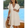 CUPSHE Womens Swimsuit Coverup Waffle Knit Short Sleeve V Neck Beach Cover Up Dresses for Swimwear(Beige)