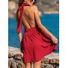 CUPSHE Womens V Neck Mini Dresse Halter Sleeveless Backless A Line Summer Beach Cover Up Dress Flowy Vacation Sundress(Burgundy)