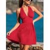 CUPSHE Womens V Neck Mini Dresse Halter Sleeveless Backless A Line Summer Beach Cover Up Dress Flowy Vacation Sundress(Burgundy)
