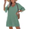 CUPSHE Swimsuit Coverup for Women V Neck Lightweight 3/4 Bell Sleeve Summer Beach Cover Up Dress(Green)