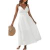 CUPSHE Women 2026 Summer Beach Maxi Dress Plunge V Backless Cami Strape Smocked Waist Sun Dress Long Wedding Guest Dress(White)