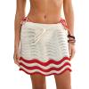 CUPSHE Women Cover Up Skirt Crochet Knit Drawstring Beach Wrap Mini Skirt(Beige)