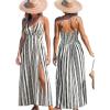 CUPSHE Women Halter Backless Summer Dresses Spaghetti Strap Side Slit Casual Beach Sundress Holiday Vacation Maxi Dress(Black)
