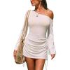 CUPSHE Women Swimsuit Cover Ups One Shoulder Sheer Beach Cover Up Dresses for Swimwear(White)