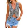 CUPSHE Women’s Beach Cover Up Top Striped Sleeveless Casual Cover Up Top Button Front Summer Tops(Black Striped)