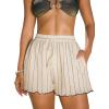 CUPSHE Women’s Casual Shorts Crochet Striped Shorts Elasticized Waist Drawstring Bathing Suit Cover Up(Neutral Striped)