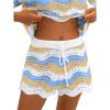 CUPSHE Women’s Cover Up Shorts Striped Drawstring Waist Knit Swimsuit Cover Up Summer Casual Beach Shorts(Blue-neutral Striped)