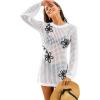 CUPSHE Women’s Crochet Beach Cover Up Long Sleeve 3D Floral Mini Swimsuit Coverup Dress for Swimwear(White)