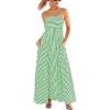 CUPSHE Womens Summer Maxi Dress Casual Sleeveless Square Neck Striped Beach Long Dress with Pockets(Green)