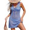 CUPSHE Women’s Swimsuit Cover Up Crochet Sleeveless Tie Front Casual Beach Cover Up Dress for Swimwear(Blue)