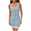 CUPSHE Women’s Swimsuit Cover Up Striped Sleeveless Crochet Mini Beach Cover Up Dress for Swimwear(Blue-white Striped)