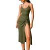 CUPSHE Womens Swimsuit Coverup Ribbed Backless Square Neck Midi Beach Cover Up Dresses(Green)