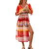 CUPSHE Womens Swimsuit Coverup V Neck Short Sleeve Maxi Long Beach Cover Up Dresses(Red)