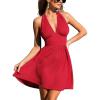 CUPSHE Womens V Neck Mini Dresse Halter Sleeveless Backless A Line Summer Beach Cover Up Dress Flowy Vacation Sundress(Burgundy)