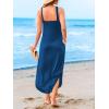 CUPSHE Women Casual Summer Dresses Knit Sundress Halter Sleeveless Cutout Slit Long Beach Vacation Pocket Maxi Cover Up Dress(Blue)