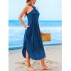 CUPSHE Women Casual Summer Dresses Knit Sundress Halter Sleeveless Cutout Slit Long Beach Vacation Pocket Maxi Cover Up Dress(Blue)