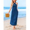 CUPSHE Women Casual Summer Dresses Knit Sundress Halter Sleeveless Cutout Slit Long Beach Vacation Pocket Maxi Cover Up Dress(Blue)