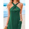 CUPSHE Women Casual Summer Dresses Knit Sundress Halter Sleeveless Cutout Slit Long Beach Vacation Pocket Maxi Cover Up Dress(Green)