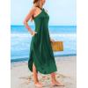 CUPSHE Women Casual Summer Dresses Knit Sundress Halter Sleeveless Cutout Slit Long Beach Vacation Pocket Maxi Cover Up Dress(Green)
