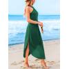 CUPSHE Women Casual Summer Dresses Knit Sundress Halter Sleeveless Cutout Slit Long Beach Vacation Pocket Maxi Cover Up Dress(Green)
