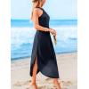 CUPSHE Women Casual Summer Dresses Knit Sundress Halter Sleeveless Cutout Slit Long Beach Vacation Pocket Maxi Cover Up Dress(Navy Blue)