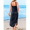 CUPSHE Women Casual Summer Dresses Knit Sundress Halter Sleeveless Cutout Slit Long Beach Vacation Pocket Maxi Cover Up Dress(Navy Blue)