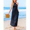 CUPSHE Women Casual Summer Dresses Knit Sundress Halter Sleeveless Cutout Slit Long Beach Vacation Pocket Maxi Cover Up Dress(Navy Blue)