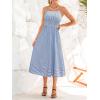 CUPSHE Women Striped Long Summer Dress Square Neck Spaghetti Strap Smocked Beach Vacation Midi Sun Dress with Pockets(Blue Striped)