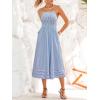 CUPSHE Women Striped Long Summer Dress Square Neck Spaghetti Strap Smocked Beach Vacation Midi Sun Dress with Pockets(Blue Striped)