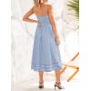 CUPSHE Women Striped Long Summer Dress Square Neck Spaghetti Strap Smocked Beach Vacation Midi Sun Dress with Pockets(Blue Striped)