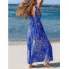 CUPSHE Women Summer Beach Maxi Dress Plunge V Backless Smocked Waist Side Slit Sun Dress Casual Vacation Long Dress(Blue Paisley)
