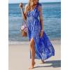 CUPSHE Women Summer Beach Maxi Dress Plunge V Backless Smocked Waist Side Slit Sun Dress Casual Vacation Long Dress(Blue Paisley)