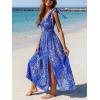 CUPSHE Women Summer Beach Maxi Dress Plunge V Backless Smocked Waist Side Slit Sun Dress Casual Vacation Long Dress(Blue Paisley)