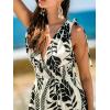 CUPSHE Women Summer Dress Plunging Neck Shoulder Tie Beach Vacation Maxi Dress Sleeveless Elastic Waist Casual Sun Dress(Black White Tropical)