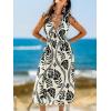 CUPSHE Women Summer Dress Plunging Neck Shoulder Tie Beach Vacation Maxi Dress Sleeveless Elastic Waist Casual Sun Dress(Black White Tropical)