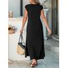 CUPSHE Women Summer Dress Round Neck Sleeveless Beach Vacation Maxi Dress Side Slit Casual Midi Sun Dress with Pockets(Black)