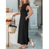 CUPSHE Women Summer Dress Round Neck Sleeveless Beach Vacation Maxi Dress Side Slit Casual Midi Sun Dress with Pockets(Black)