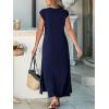 CUPSHE Women Summer Dress Round Neck Sleeveless Beach Vacation Maxi Dress Side Slit Casual Midi Sun Dress with Pockets(Navy Blue)