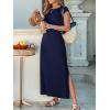 CUPSHE Women Summer Dress Round Neck Sleeveless Beach Vacation Maxi Dress Side Slit Casual Midi Sun Dress with Pockets(Navy Blue)