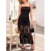 CUPSHE Women Summer Dress Sheer Lace Overlay Mesh Panel Bodycon Evening Party Dress Sexy Maxi Dress with Spaghetti Strap(Black)