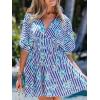 CUPSHE Women Summer Dresses Floral Plunging V Neck Short Sleeve Elastic Waist Beach Vacation Mini Dress(Blue)