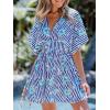 CUPSHE Women Summer Dresses Floral Plunging V Neck Short Sleeve Elastic Waist Beach Vacation Mini Dress(Blue)