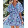 CUPSHE Women Summer Dresses Floral Plunging V Neck Short Sleeve Elastic Waist Beach Vacation Mini Dress(Blue)
