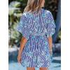CUPSHE Women Summer Dresses Floral Plunging V Neck Short Sleeve Elastic Waist Beach Vacation Mini Dress(Blue)