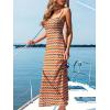 CUPSHE Women’s Bohemian Striped Maxi Dress Sleeveless Spaghetti Strap Fitted Crochet Dress Beach Vacation Long Sundress(Orange)